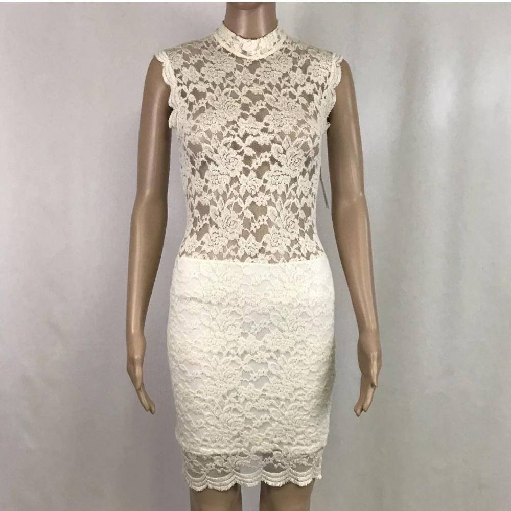 Want My Look Women's Ivory Lace Bodycon Dress